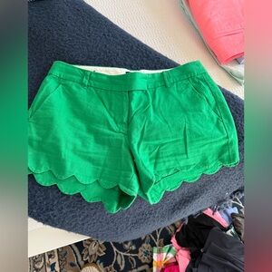 Green Scalloped Women Shorts